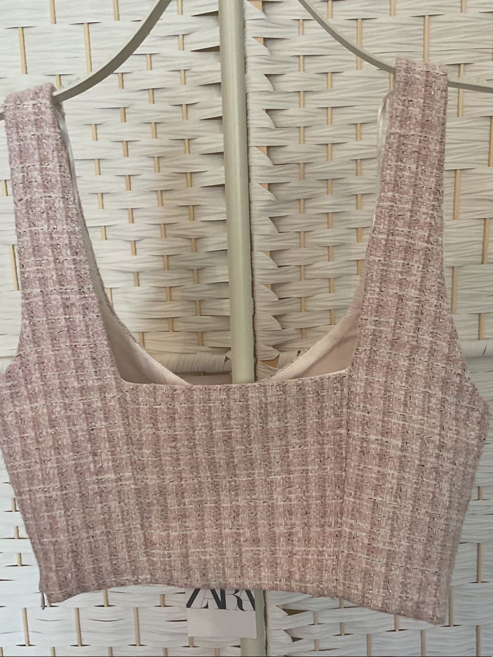 Zara Blush Tweed Crop Camisole - Picture 3 of 7